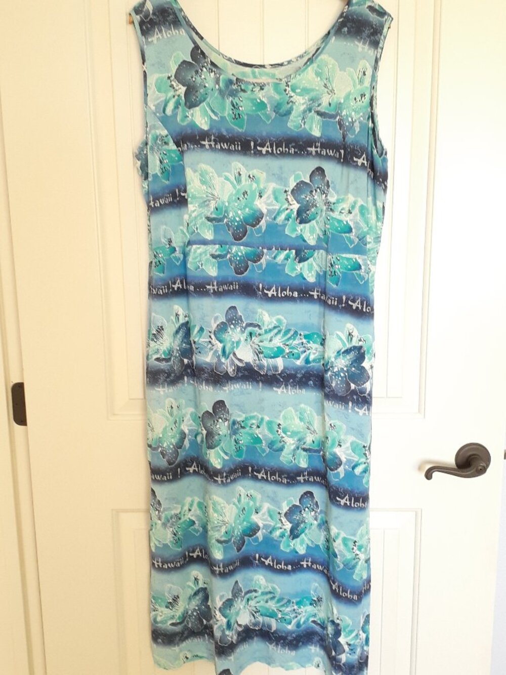 Vintage Jams World Sleeveless Scoop Neck Rayon Midi Dress in Blue Hawaii Size XL